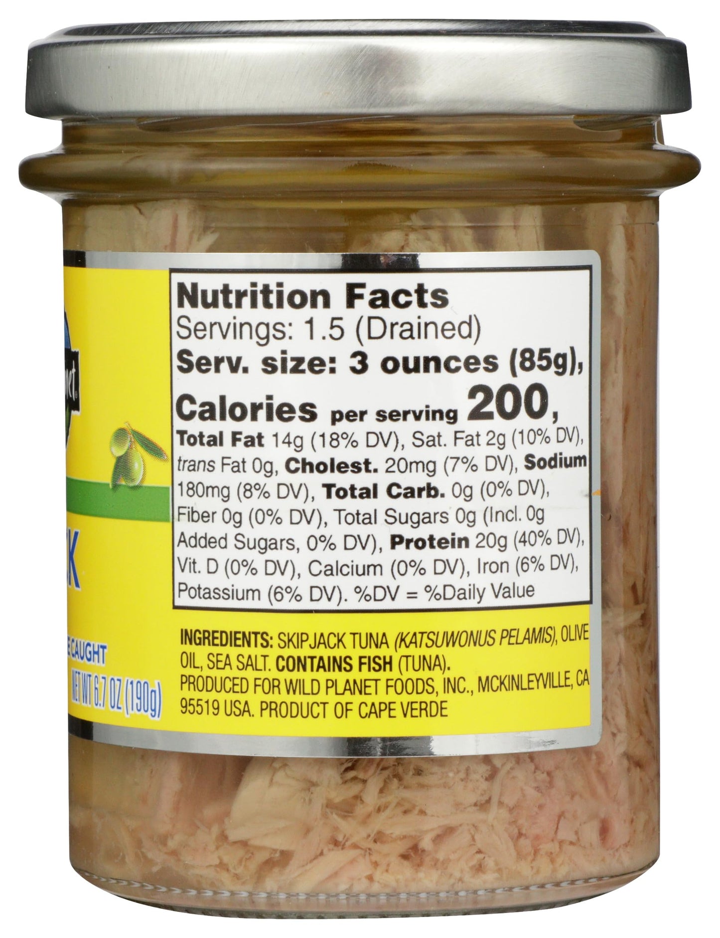 Wild  T Skipjack Tuna In Pure Olive Oil, Keto And Paleo, 3Rd Party Mercury Tested, 6.7 Ounce