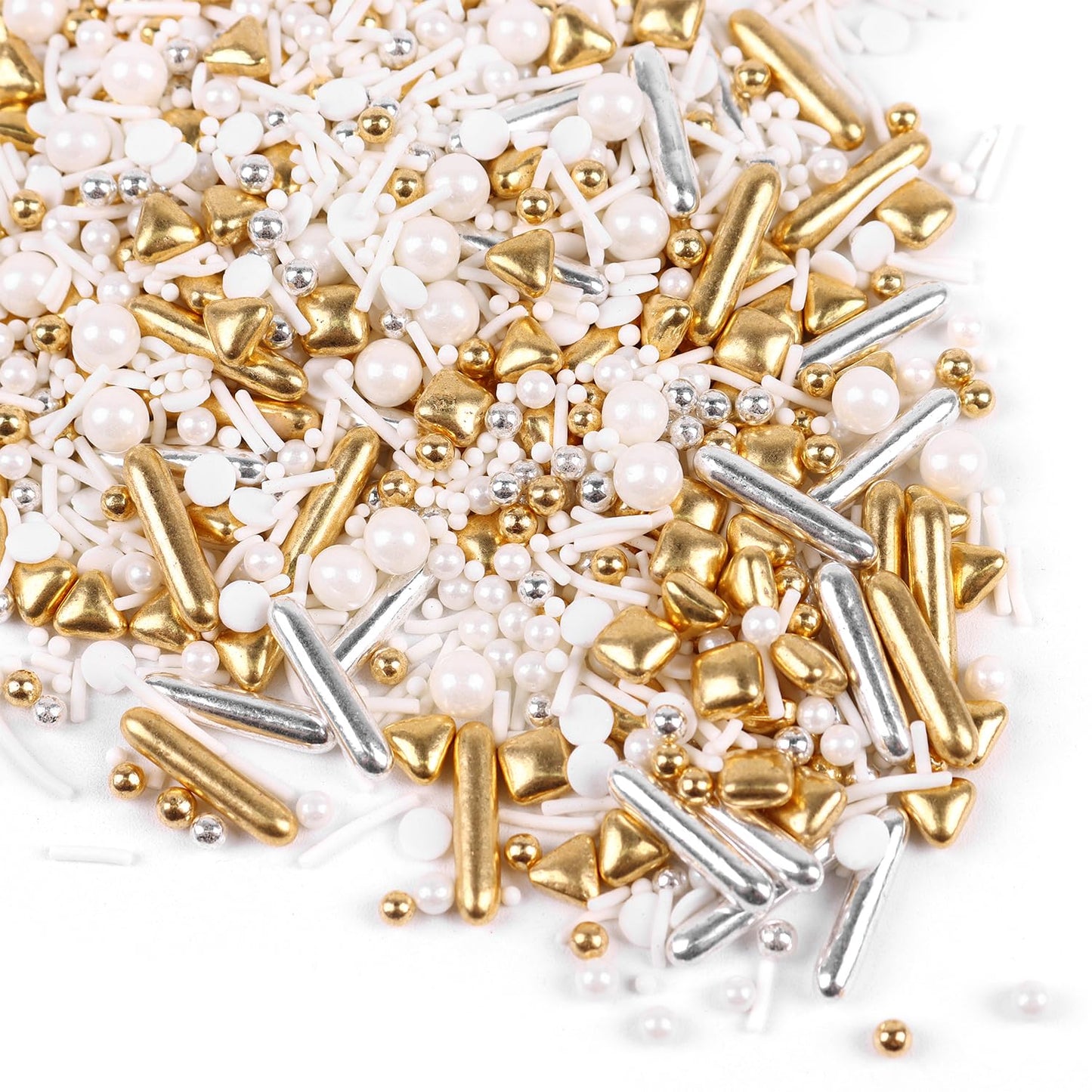 Gold Sprinkles For Cake Decorating 3.5 Ounces, Edible Gold White Silver Sprinkles For Cupcake Topper, Cookiess, Perfect For Wedd