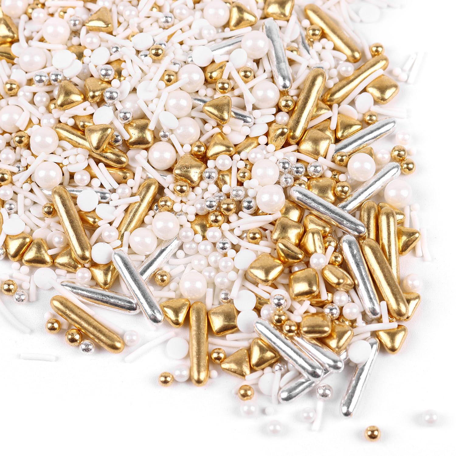 Gold Sprinkles For Cake Decorating 3.5 Ounces, Edible Gold White Silver Sprinkles For Cupcake Topper, Cookiess, Perfect For Wedd