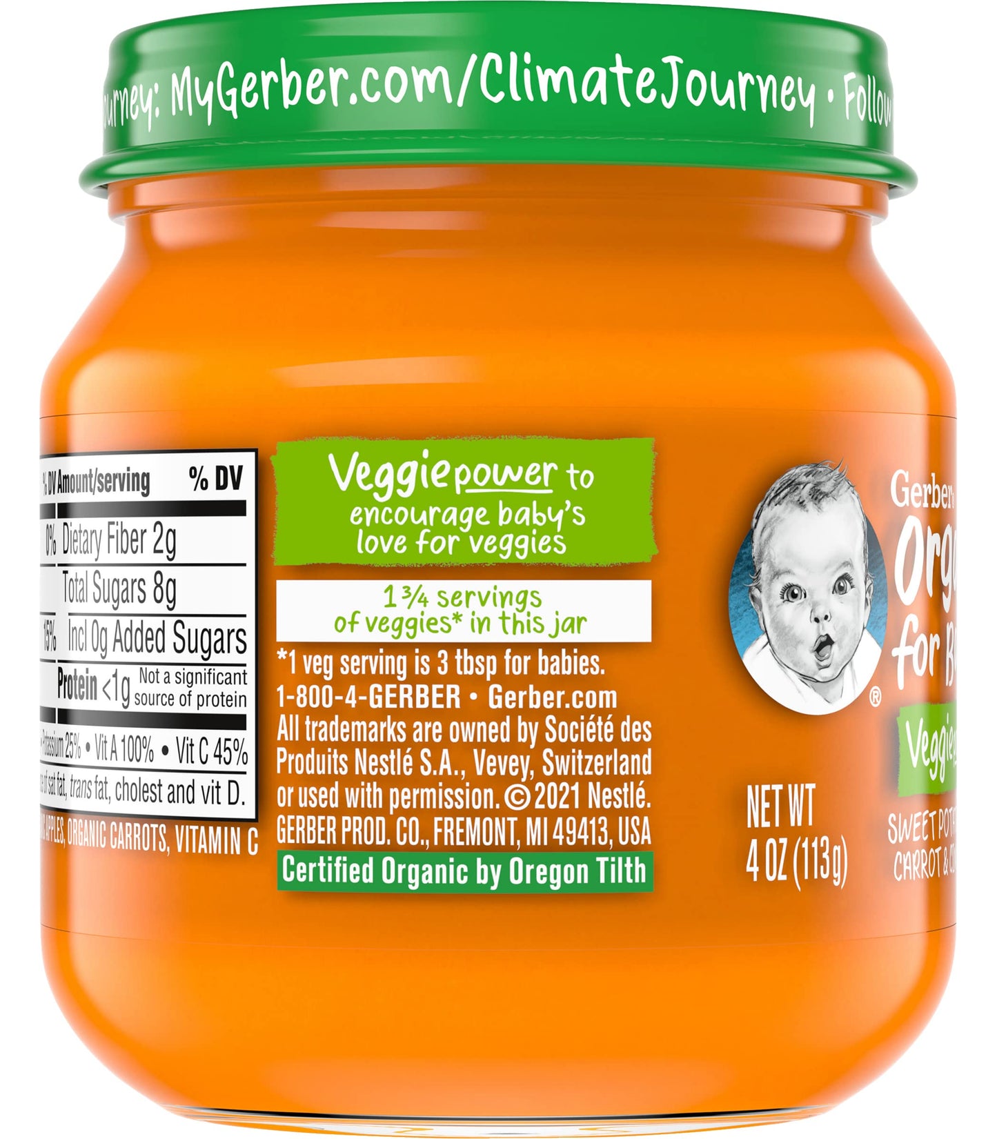 Gerber Organic For Baby 2Nd Foods Veggie Power Baby Food Jar (Sweet Potato Apple Carrot & Cinnamon, Pack Of 6)