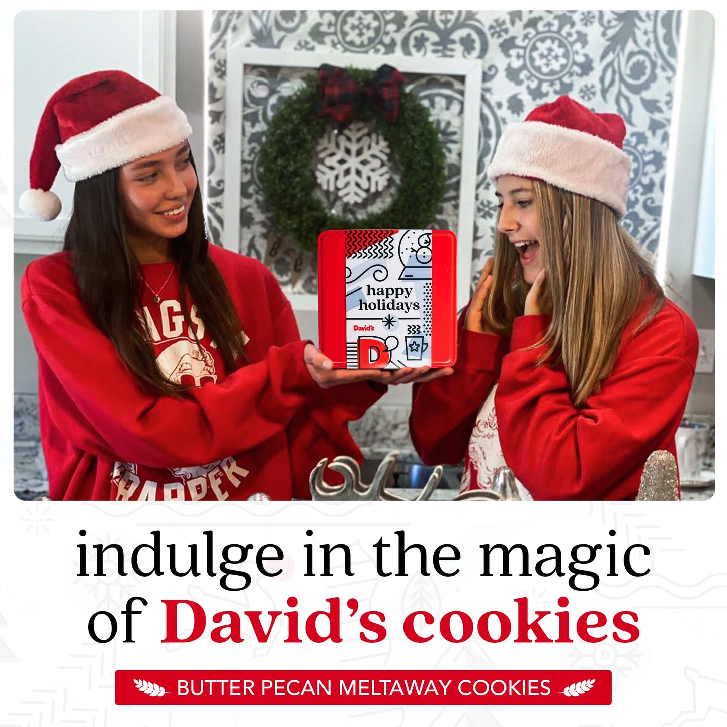 Davids Cookies Butter Pecan Meltaways Flavored Cookies With Crunchy Pecans In A Happy Holidays Themed Tin Gift Box - Deliciously