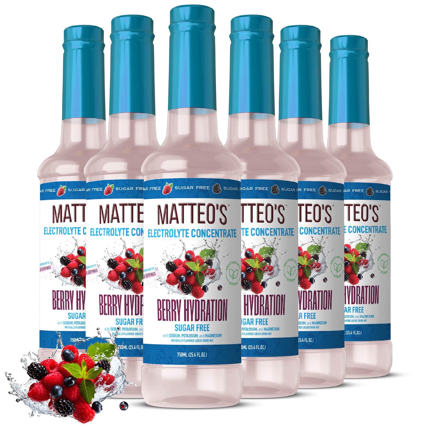 Matteos Sugar-Free Electrolyte Drink - Berry Flavor, 25.4 Fl Oz, 6-Pack, Ideal for Hydration and Endurance during Workouts and Heat