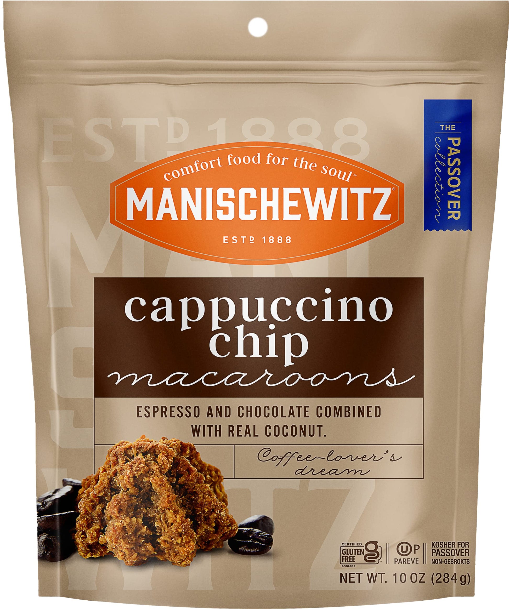 Manischewitz Cappucino Chip Macaroons, 10 oz | Coconut Macaroons | Resealable Bag | Dairy Free | Gluten Free Coconut Cookie | Ko