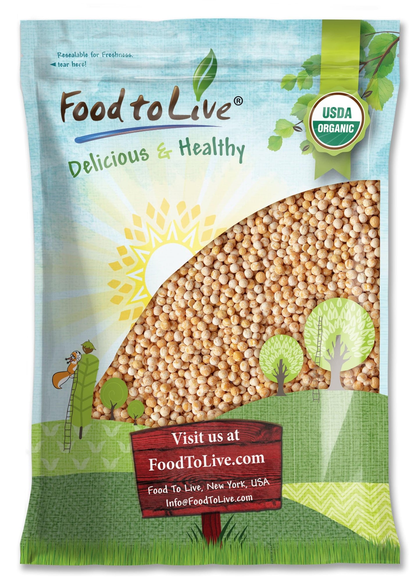 Food to Live - Organic Whole Yellow Peas, 12 Pounds - Dry Non-GMO Pulses. Great for Soups, Stews & More! Good Source of Protein 