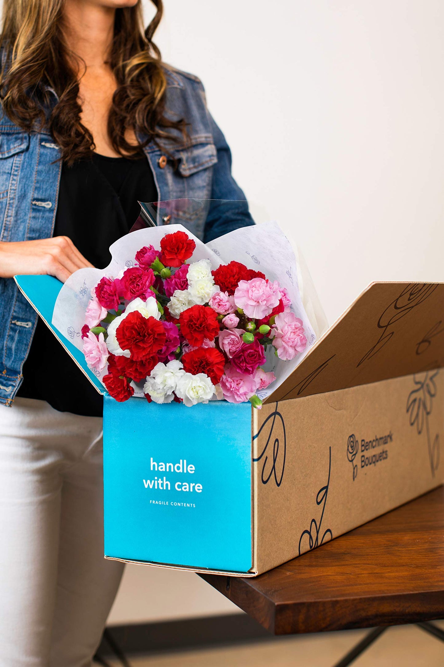 Benchmark Bouquets - 20 Stem Rainbow Mini Carnations (Glass Vase Included) - Fresh Flowers for Delivery - Gift for Graduation, B