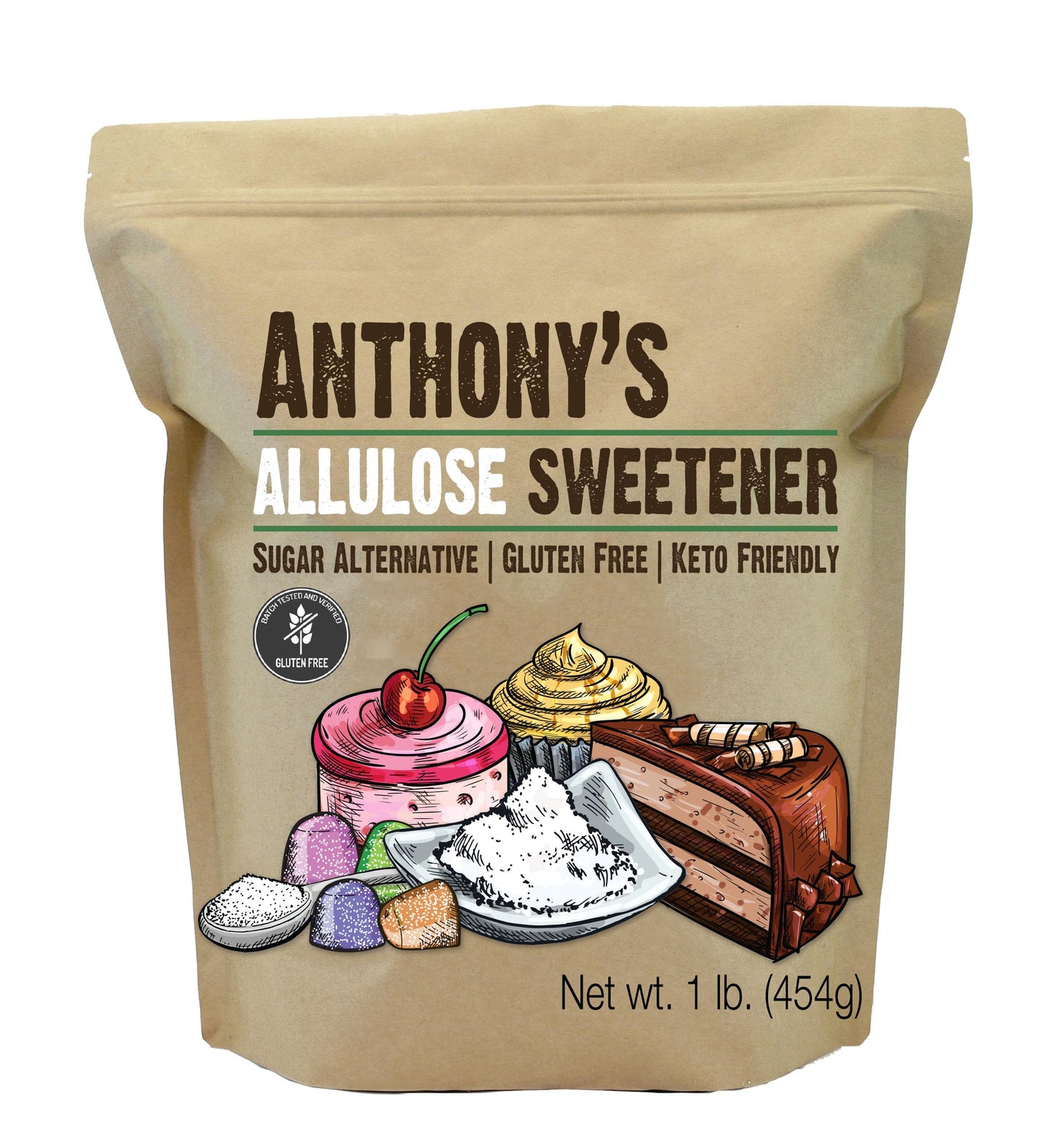 Anthonys Allulose Sweetener, 1 lb, Batch Tested Gluten Free, Keto Friendly Sugar Alternative, Zero Net Carb, Low Calorie