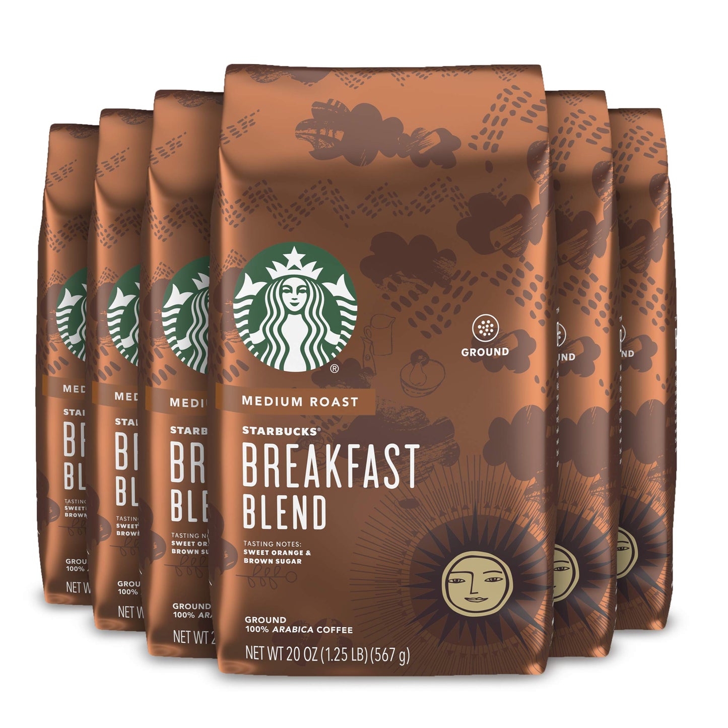 Starbucks Ground Coffee, Breakfast Blend, 100% Arabica, 6 Bags (20 oz. each)