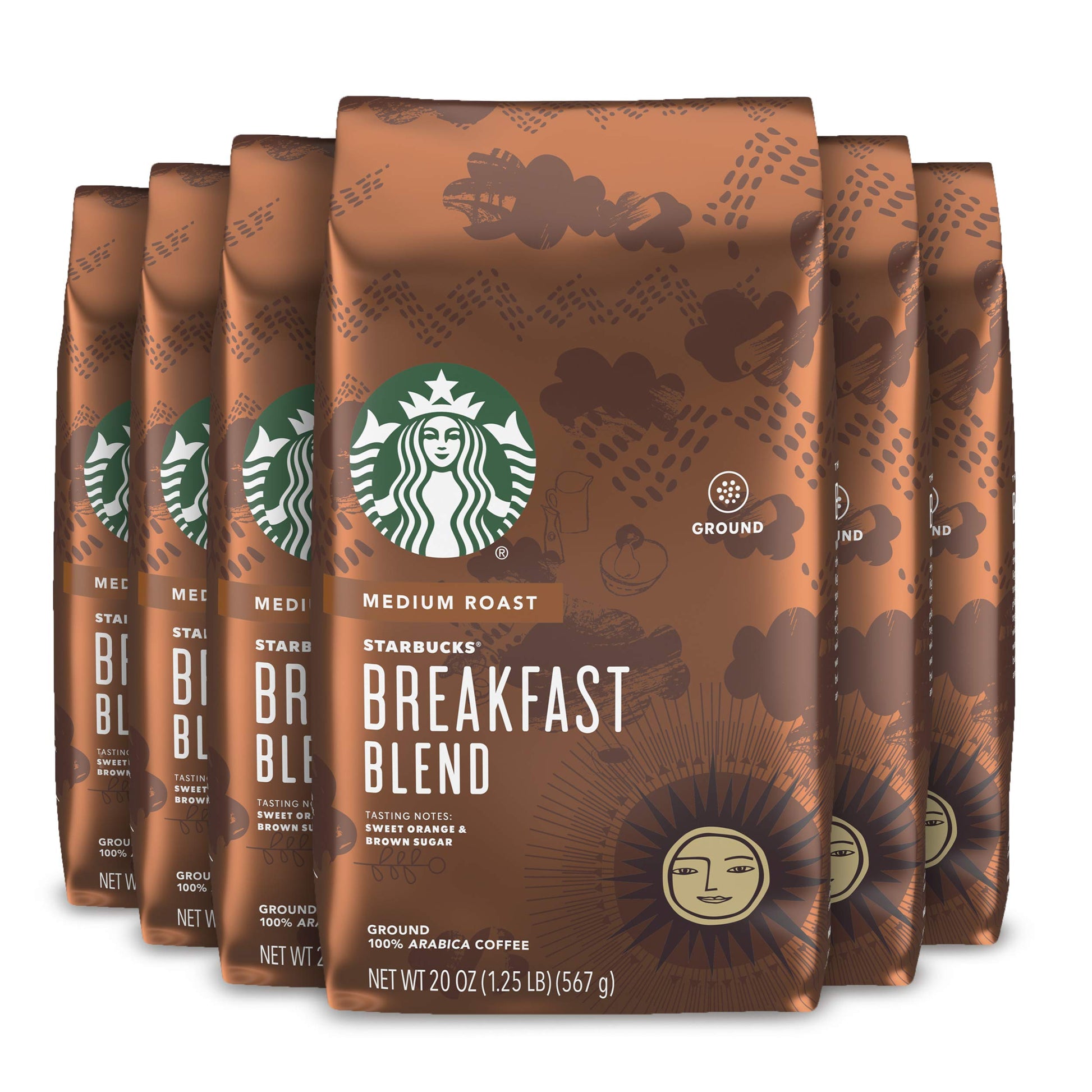 Starbucks Ground Coffee, Breakfast Blend, 100% Arabica, 6 Bags (20 oz. each)