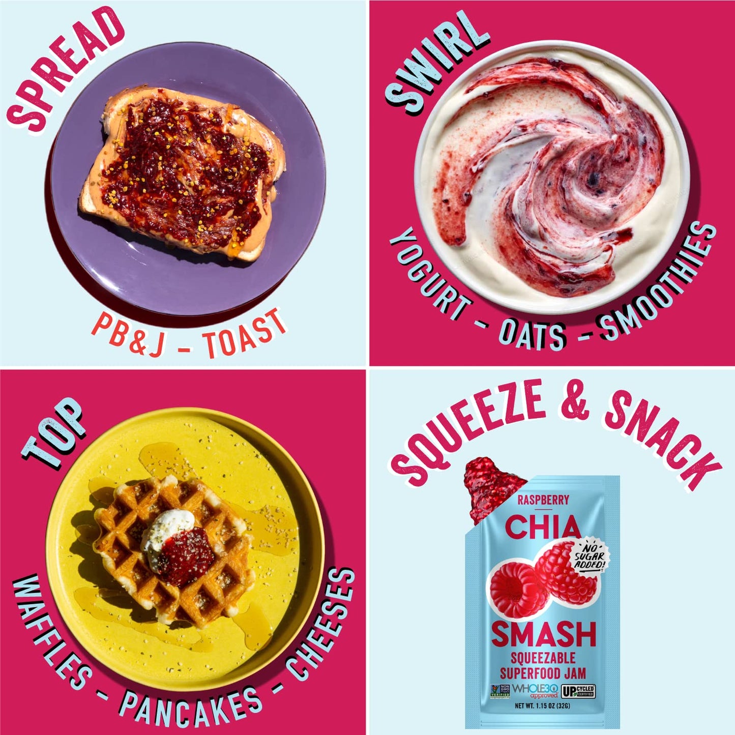 Chia Smash Superfood Jam Packets | Vegan, Whole 30, Keto | 10 Packets | Raspberry