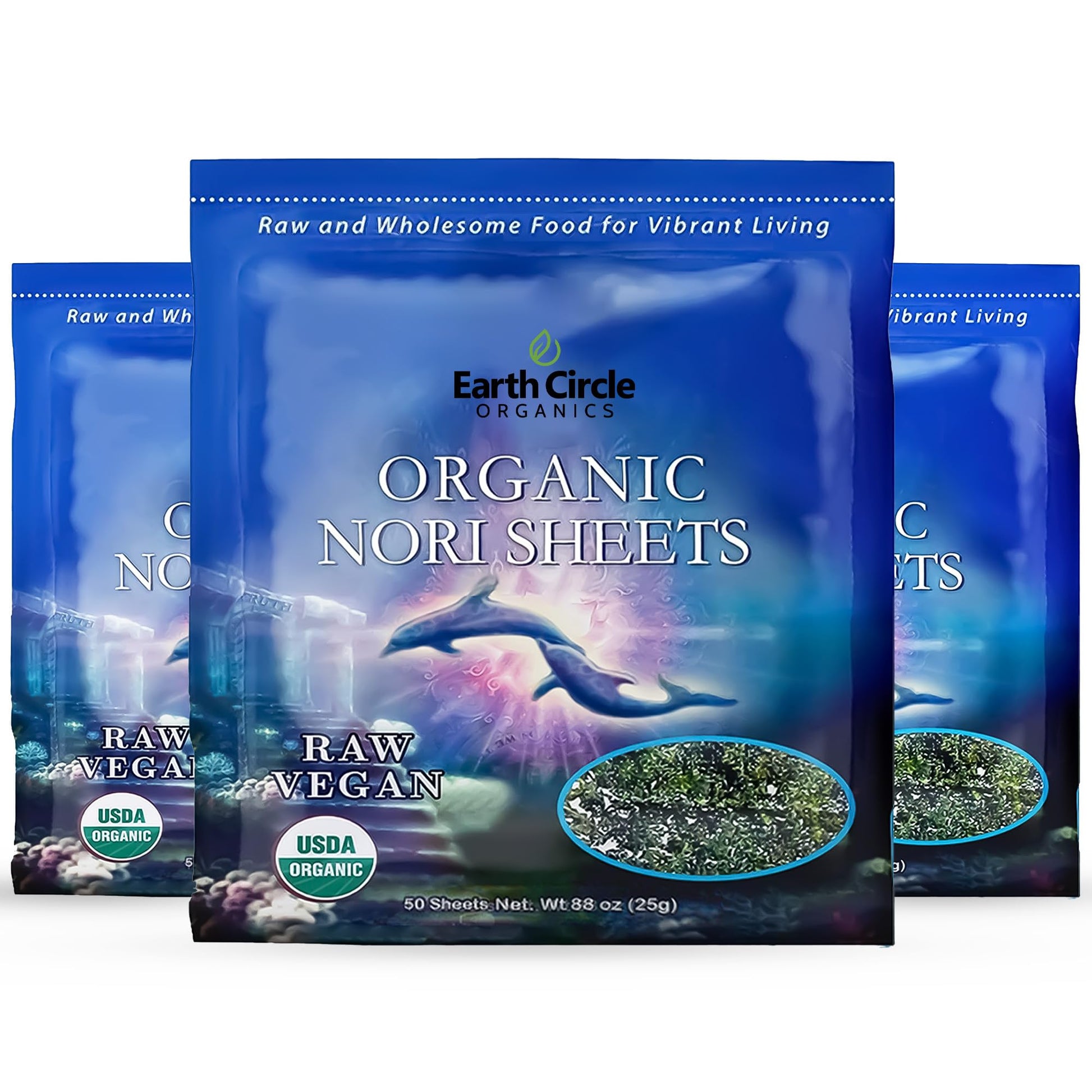 Earth Circle Organics Organic Nori Seaweed Sheets - Vegan, Paleo, Keto Friendly - 50 Count (Pack of 3)