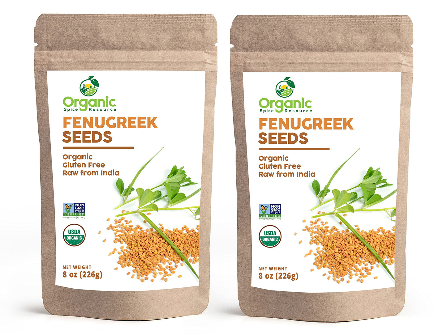 Organic Fenugreek Seeds  16oz Pack of 2  Lab Tested for Purity  Resealable Kraft Bag, USDA Organics and Non-gMO Verified Project