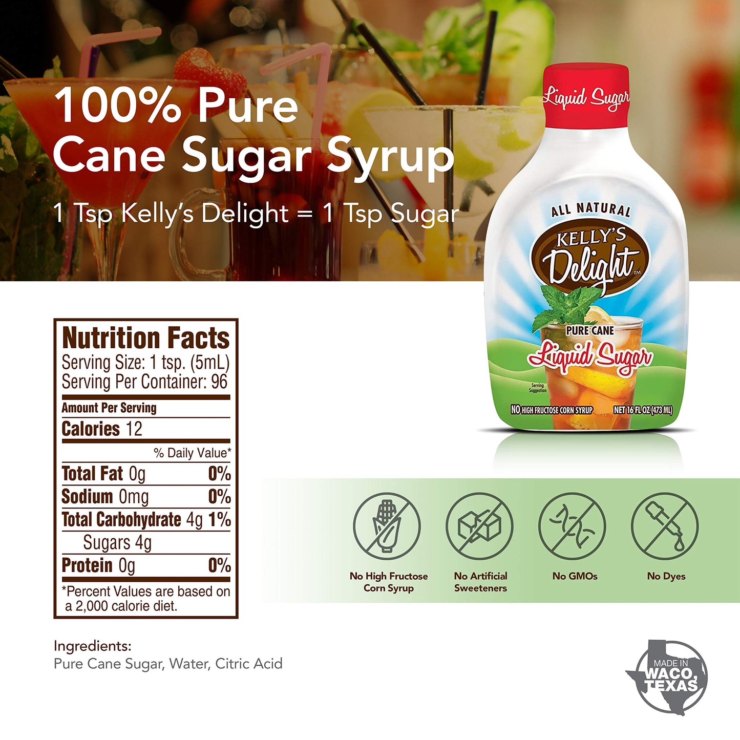 Kellys Delight: All Natural Liquid Cane Sugar 16oz (473ml)