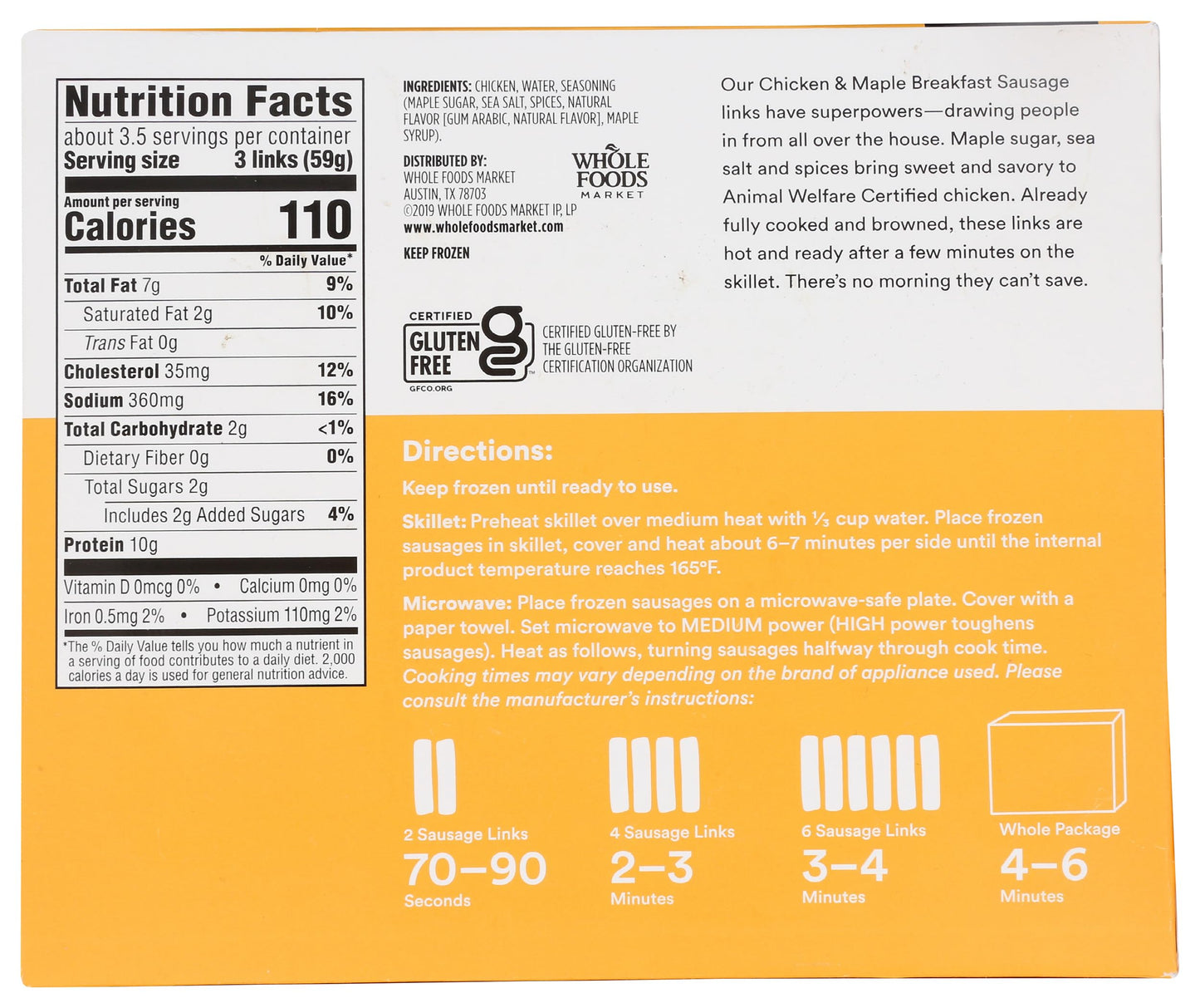 365 Everyday Value, Chicken & Maple Breakfast Sausage (Frozen), 10 Count