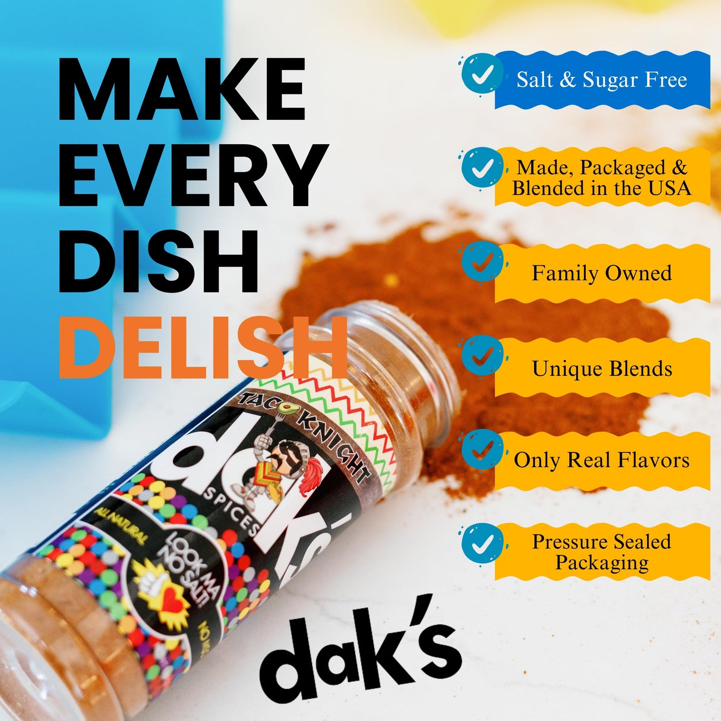 DAKS Taco Knight Seasoning Blend - Salt & Sugar Free, MSG Free, 1.5 oz