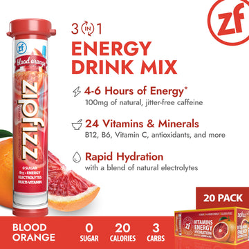 Zipfizz Daily Energy Drink Powder, Blood Orange, Sugar-Free, Electrolyte Powder, 20 Pack (0.39 Ounce each)