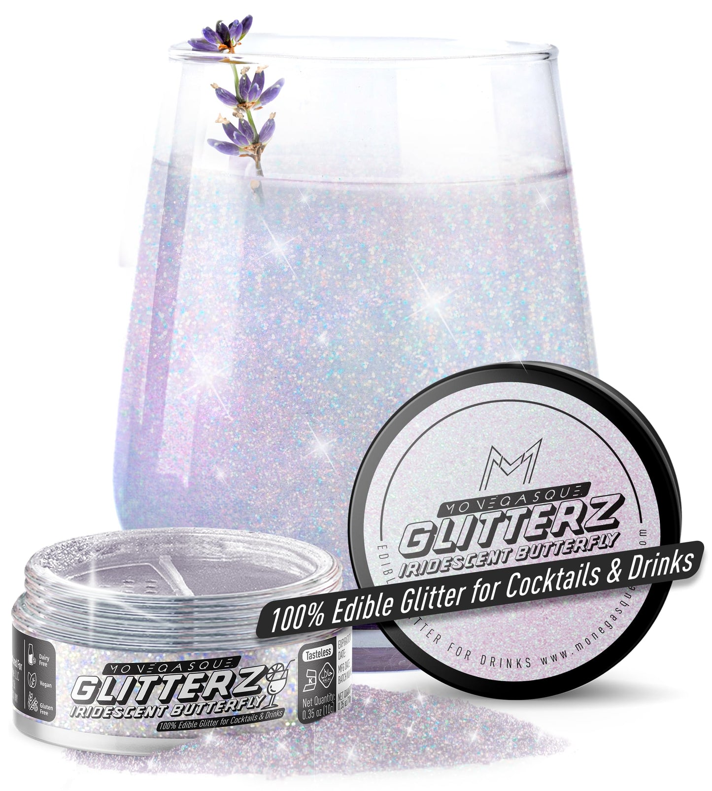 MONÉGASQUE Iridescent Edible Glitter for Drinks & Cakes - 10g Shimmer Powder