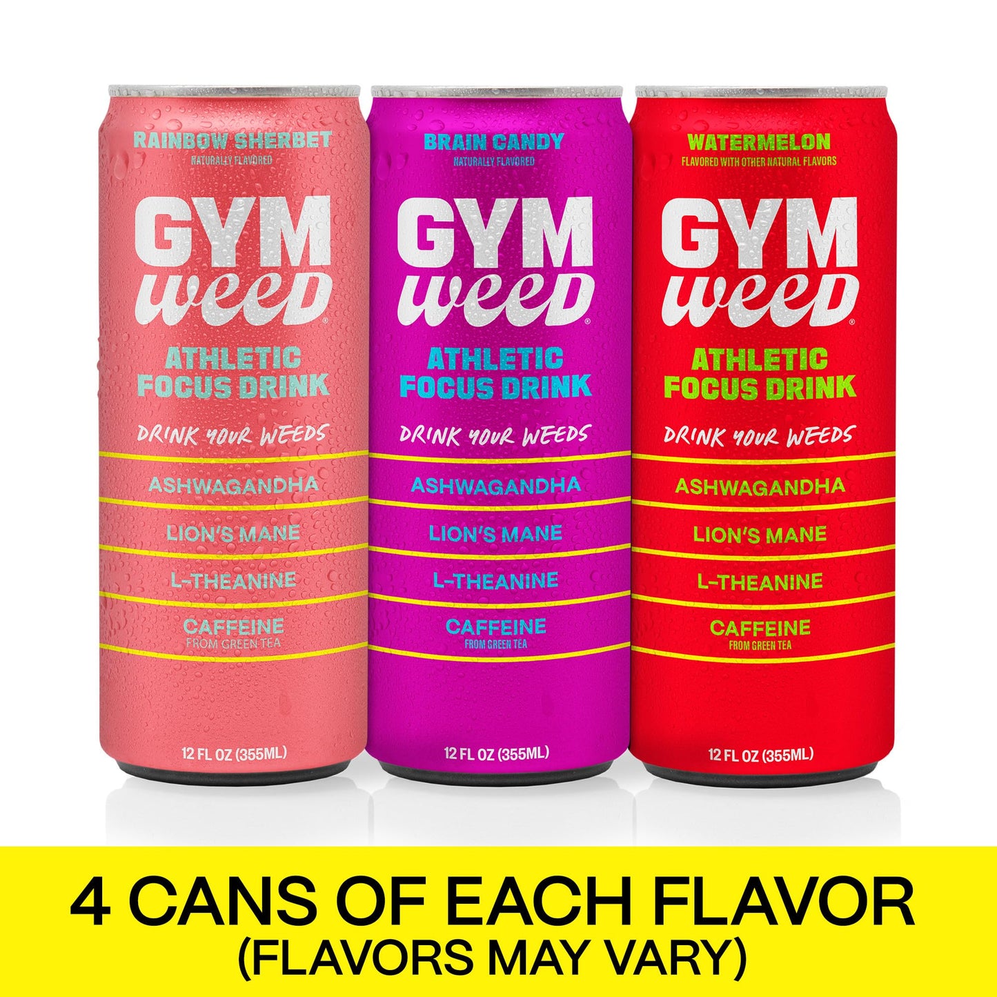 GYM  Athletic Focus Drink with KSM-66 Ashwagandha  Lions Mane Mushroom  L-Theanine  200mg Green Tea Caffeine with Natural Sweeteners Sour and Sweet Variety of Flavors  12 Pack