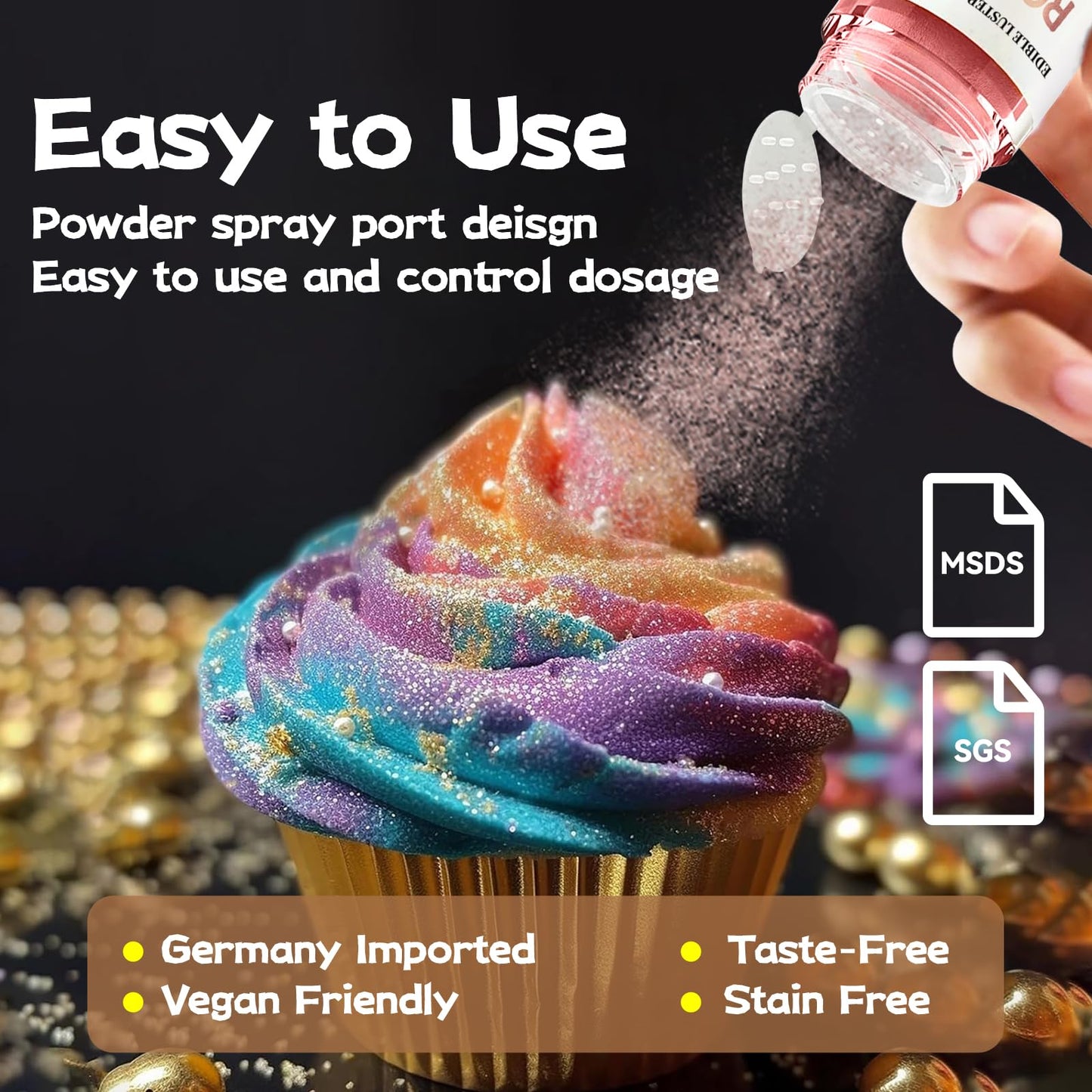 INOCERIS Luster Dust Set, Edible Glitter for Baking & Drinks, 3g, 4 Color Set