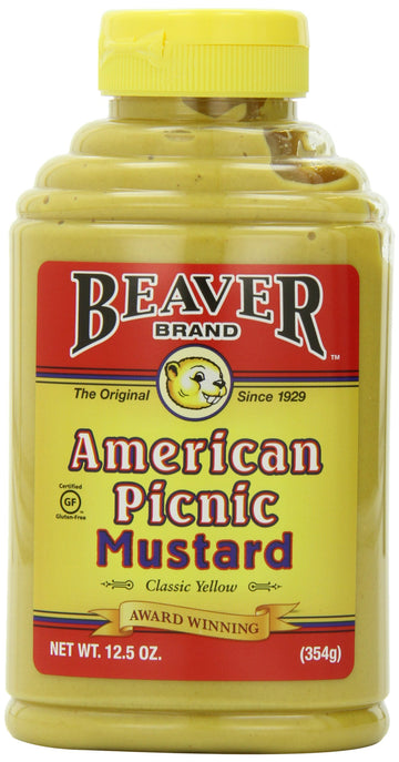 Beaver American Classic Yellow Mustard, 12.5 Ounce Squeeze Bottle (Pack of 6)