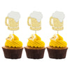 Gyufise Cheers Beer Mug Cupcake Toppers, 24Pcs Gold Glitter Decorations for Birthday Party Supplies