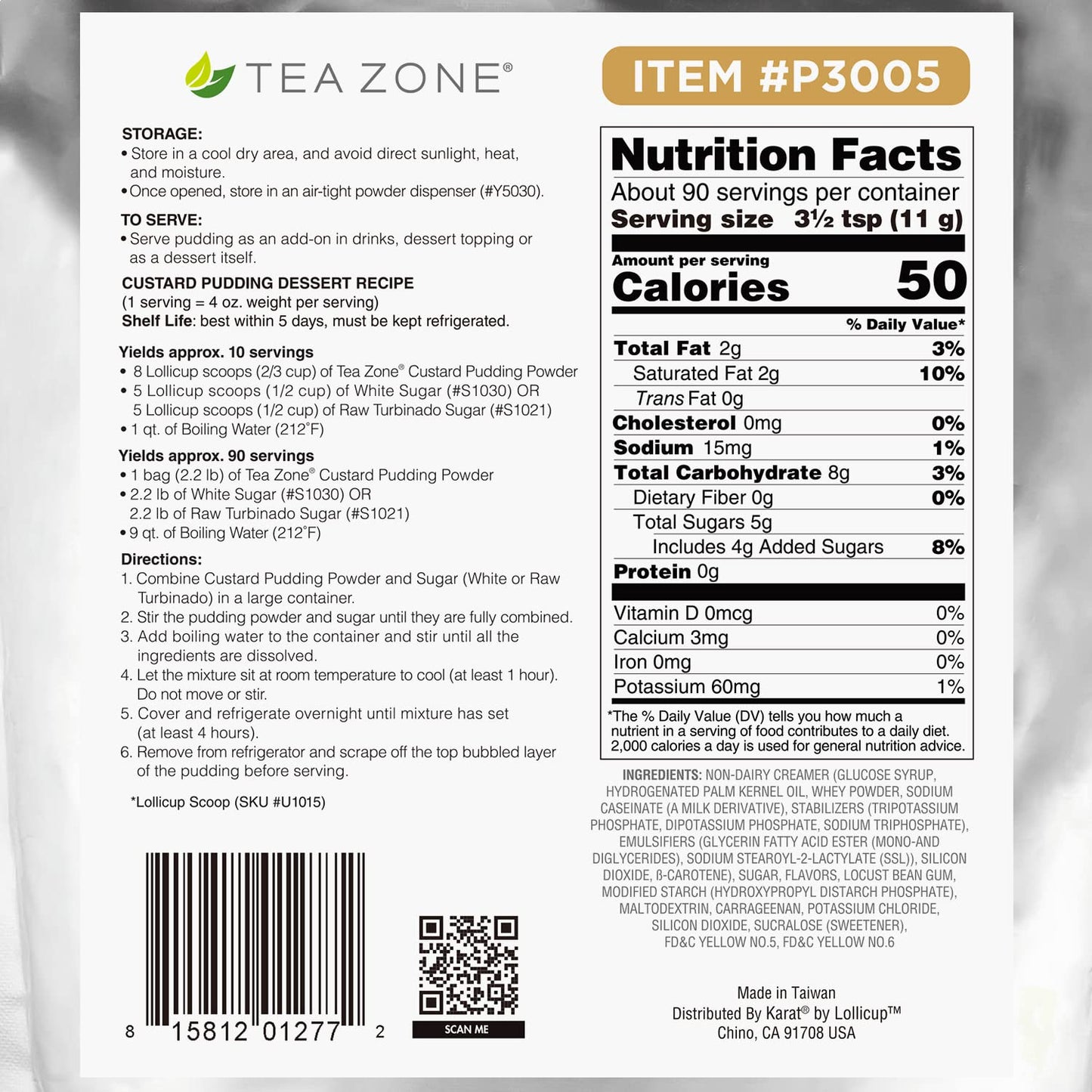 Tea Zone 2.2 lb Custard Pudding Mix