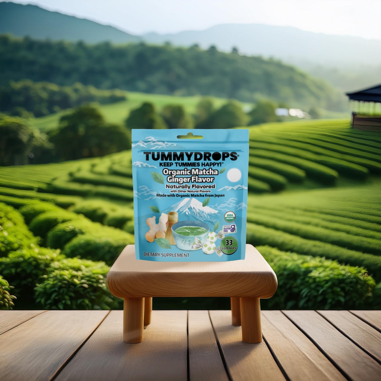 Usda Organic Matcha Ginger Tummydrops, Gluten Free & Vegan, 33 Individually Wrapped Drops In A Resealable Bag