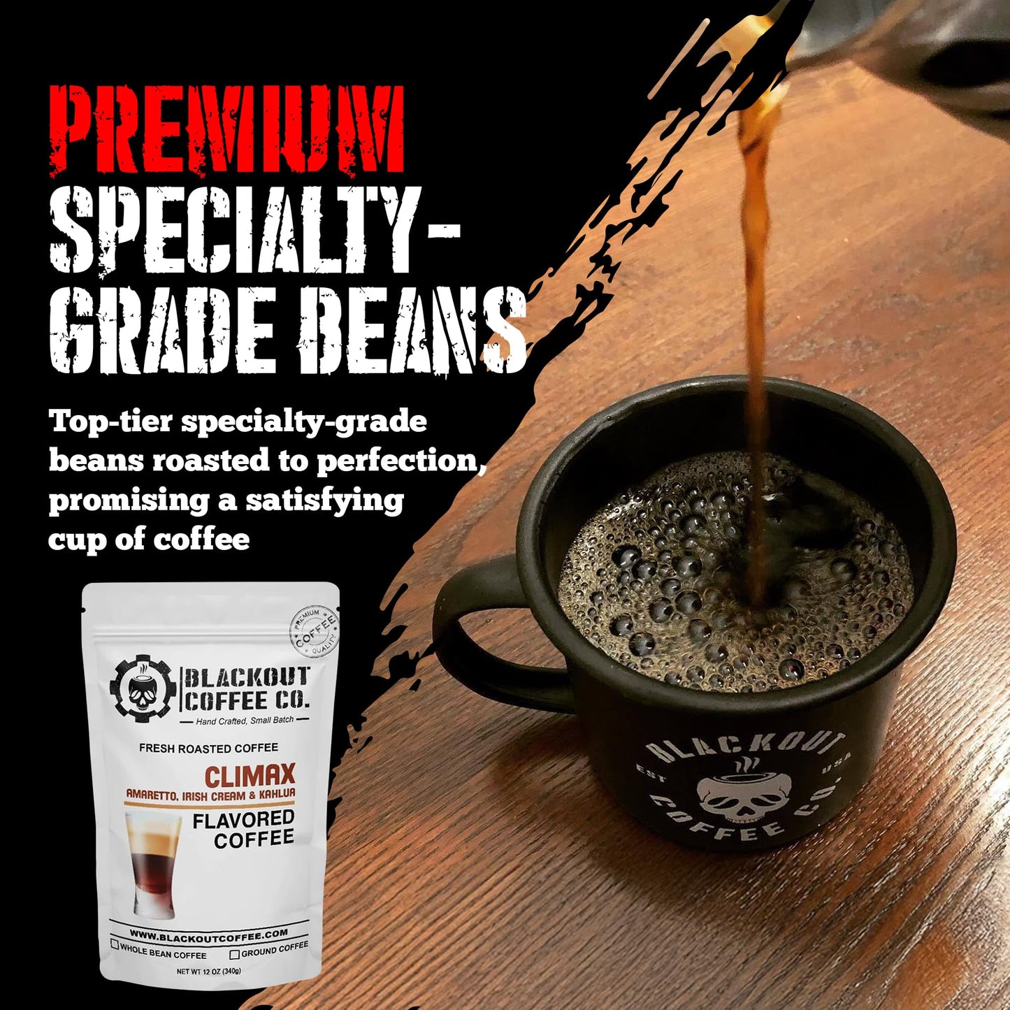 Blackout Coffee Co. Ground Coffee, Medium Roast, Amaretto & Irish Cream Flavors, 12 oz Pouch