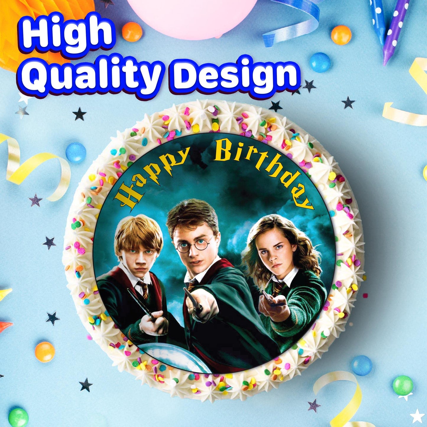 7.5 Inch Edible Cake Toppers - Harry Potter, Hermione & Ron Themed Birthday Party Collection Of Edible Cake Decorations