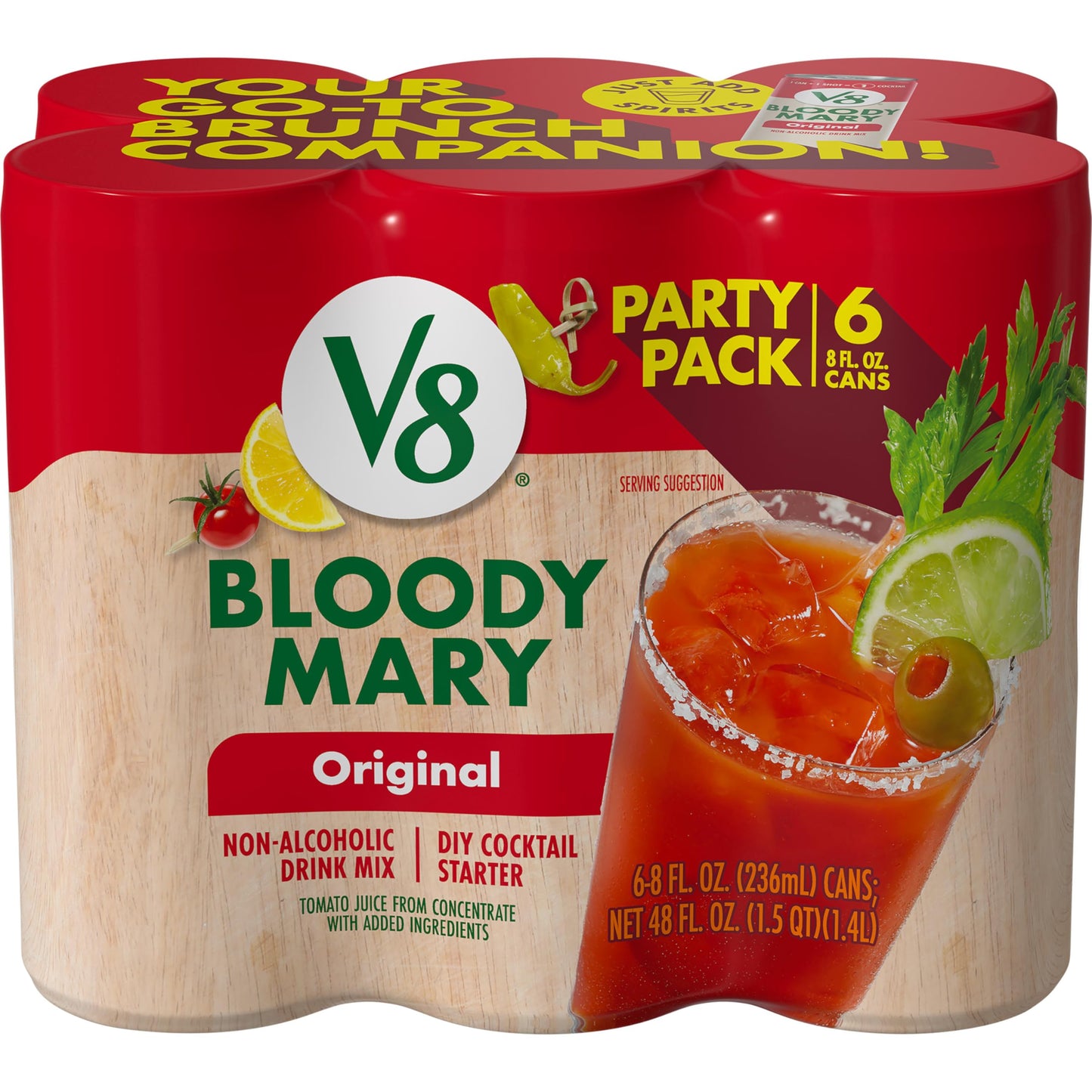 V8 Bloody Mary Mix, 8 Fl Oz Can, Pack of 6, Model 200000028914