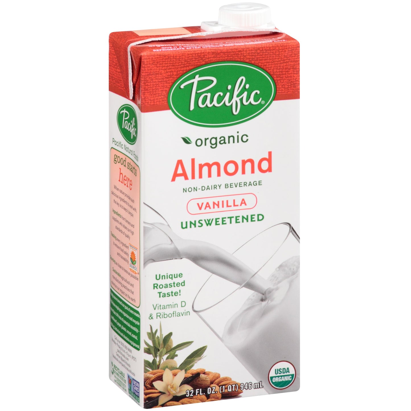 Pacific Beverages Unsweetened Almond Vanilla, Gluten Free, 32-Ounces (Pack Of6)