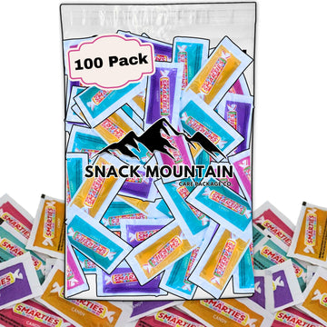 Snack Mountain Smarties Tart Candy - 100 Pack Individually Wrapped Pinata Stuffer, Candy Bulk, Fruity Treat for Office Bowls, Pa