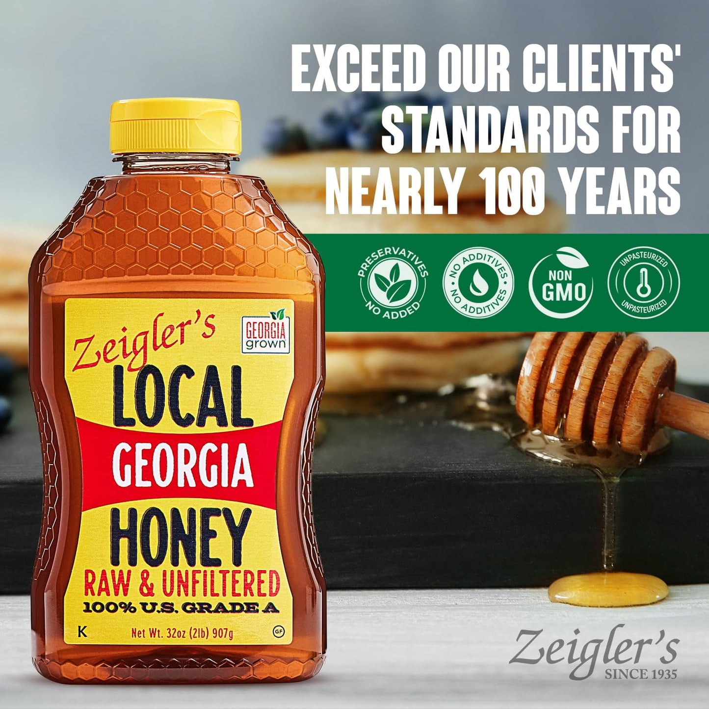 Zeigler'S Local Georgia Award Winning Honey - All Natural, Pure, Raw, & Unfiltered Georgia Honey, 32 Oz Squeeze Bottle - For Tea