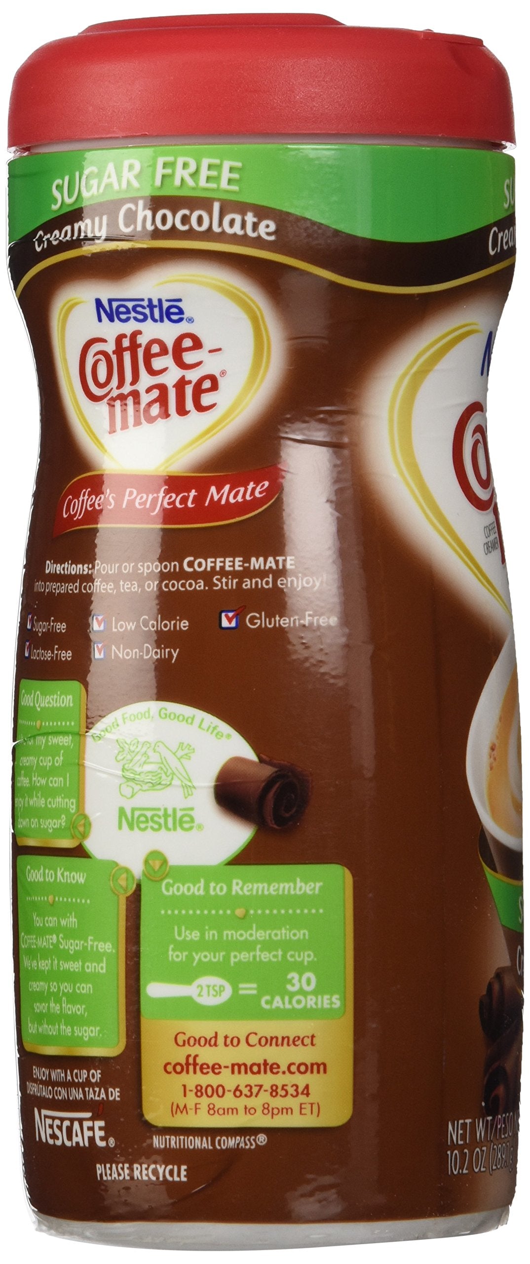 Nestle Coffee Mate Sugar Free Powdered Creamer Chocolate, 10.2 Oz (Pack Of 6