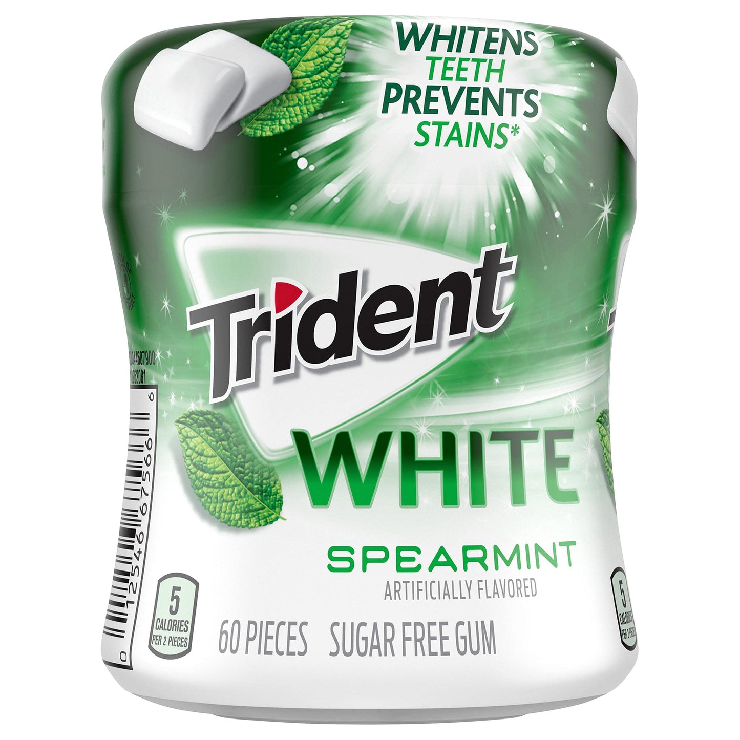 Trident White Spearmint Sugar Free Gum, 6 Bottles Of 60 Pieces (360 Total Pieces)