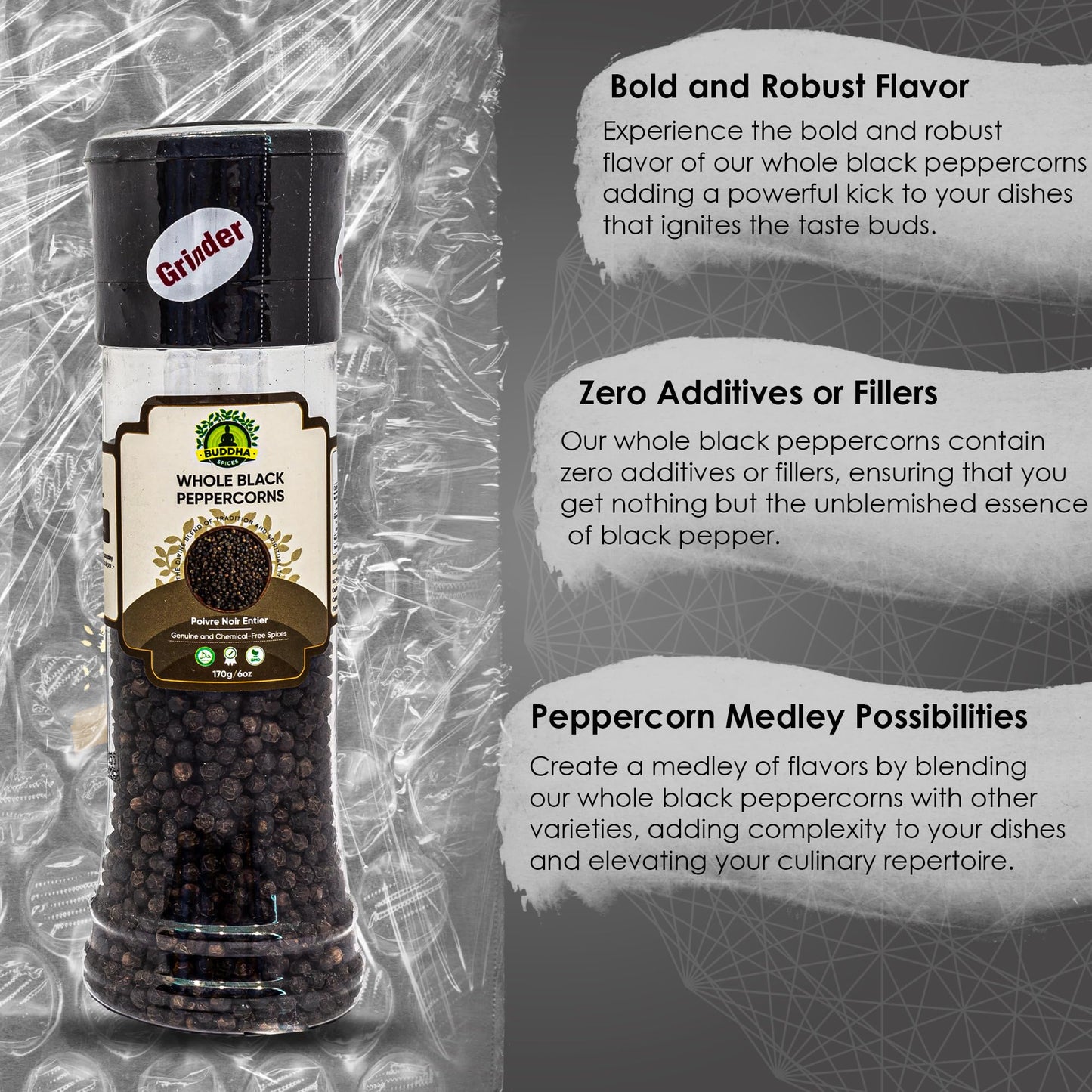 Buddha Spices Inc. Black Pepper (Black Pepper Grinder -6Oz)
