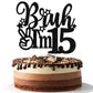 Rsstarxi Cake Topper - Black Star Glitter, 15th Birthday Decoration, Model XM1222-15 Black, Cheers to 15 Years, 1 Pack