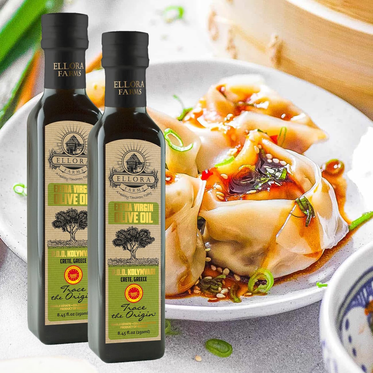 Ellora Farms, Greek Extra Virgin Olive Oil, Gold Award Winner, Single Estate Traceable Olive Oil, 33.8 Oz. Tin And 8.45 Oz. Glas