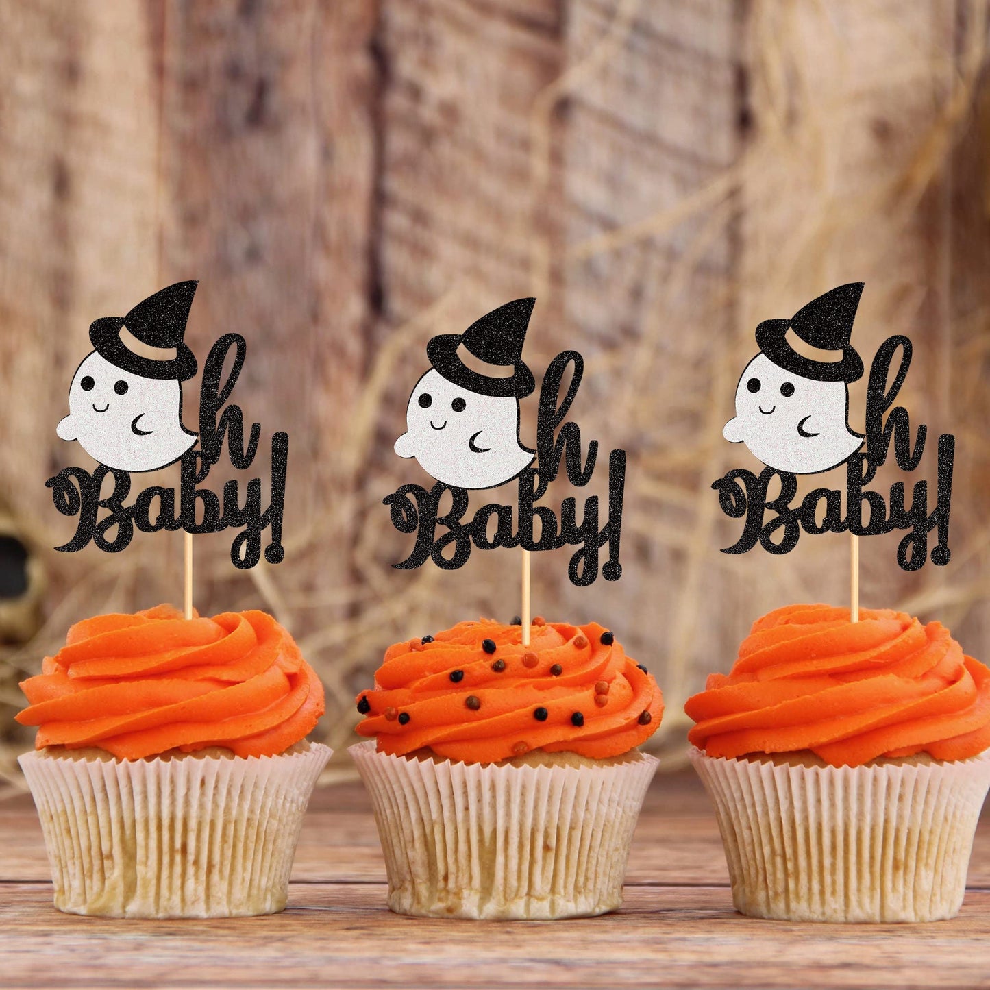 Ercadio 24 Pack Ghost Oh Baby Cupcake Toppers Glitter Halloween Baby Ghost Cupcake Picks Ghost Oh Baby Cupcake Decors For Baby S