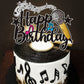 Microphone Happy Birthday Cake Topper Black Glitter Host Music Cake Decor Karaoke Musical Theme Birthday Party Supplies For Boys