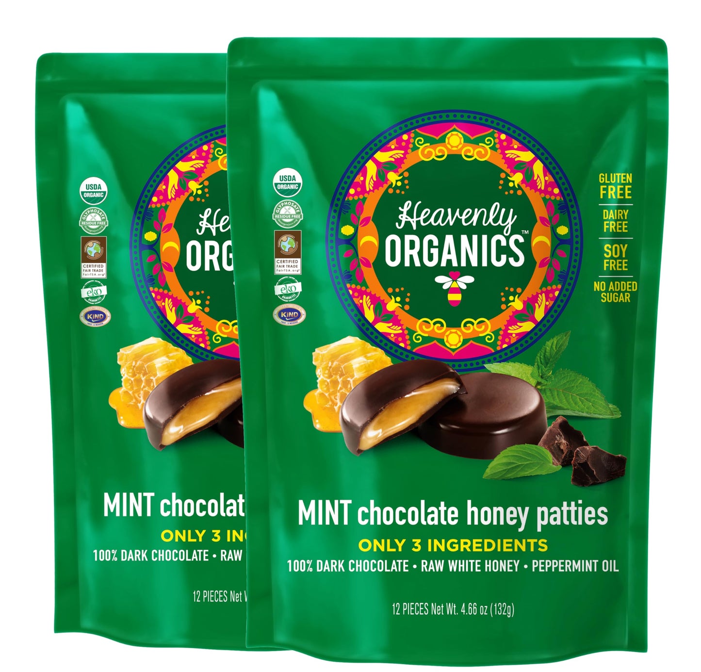 Heavenly Organics Honey Patty Chocolate Mint Organic Bag, 4.66 oz