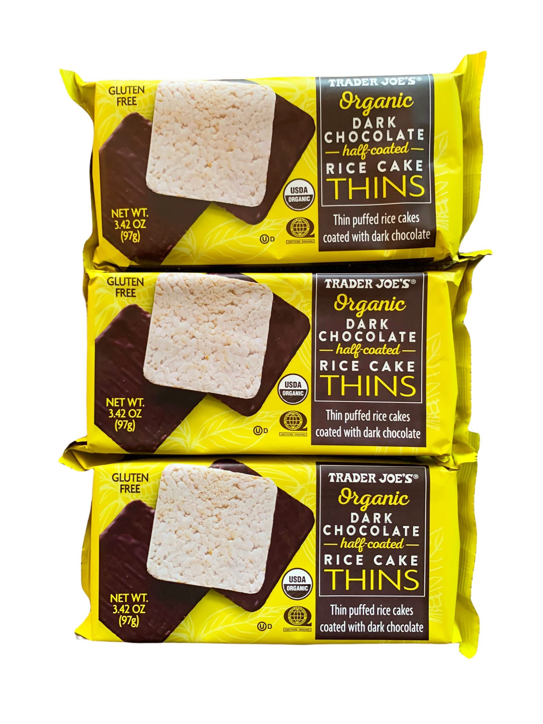 Trader Joes Organic Dark Chocolate Puffed Rice Cake Thins | Gluten Free, Pack of 3
