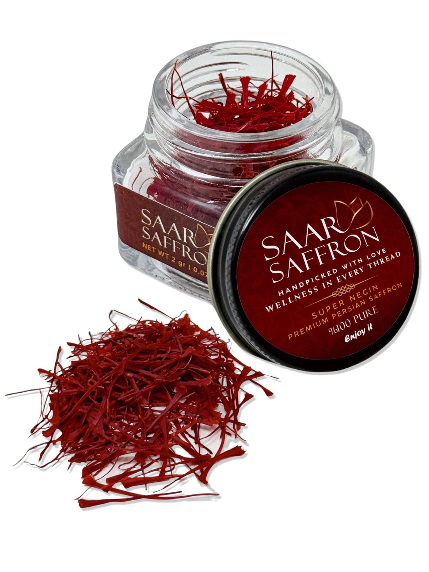 Saar Saffron 100% Pure Premium Persian Saffron Super Negin 2g Glass Jar Handpicked ISO 3632 Certified Ideal for Cooking & Baking