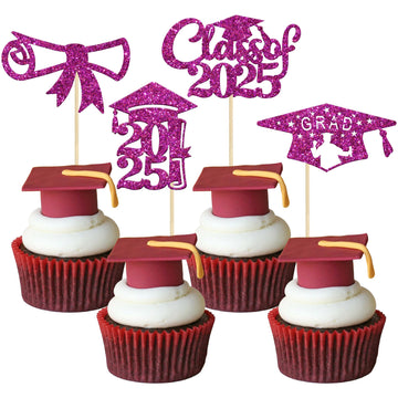Gyufise 24Pcs Graduation Cupcake Toppers 2025 Purple Glitter Class of 2025 Cupcake Toppers 2025 Grad Cap Diploma Cupcake Picks f