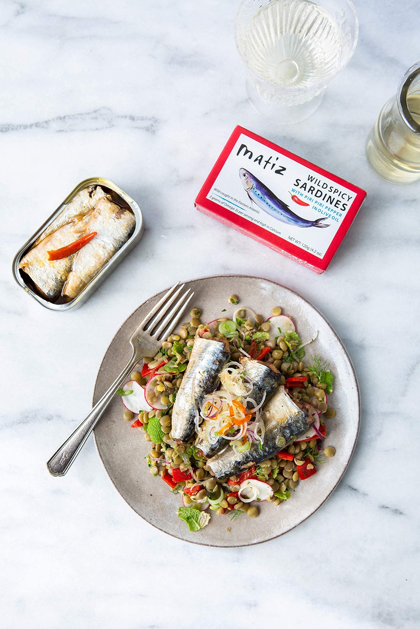 Matiz Spicy Wild Spanish Sardines in Olive Oil and Piri Piri Pepper, 4.2 oz (12 Pack) | Imported from Spain | Wild-Caught and Ha