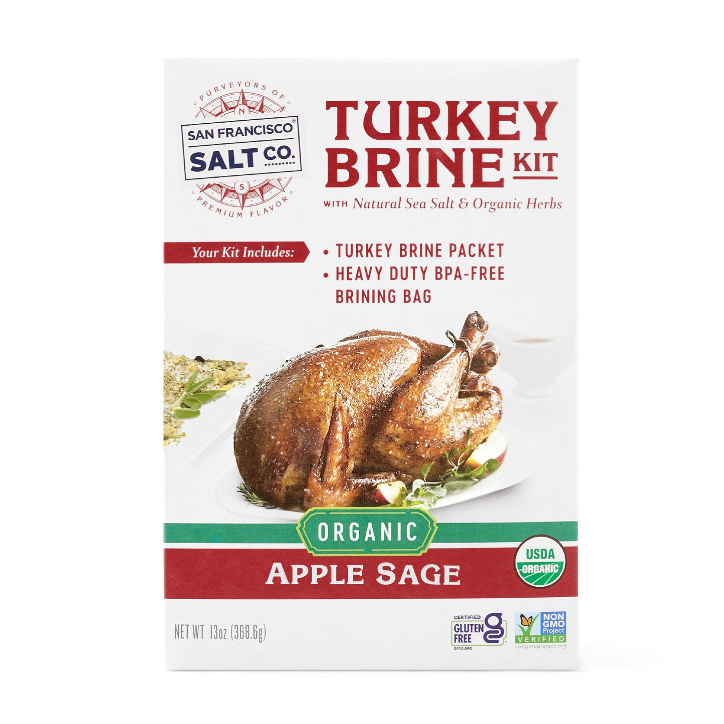 San Francisco Salt Company Organic Turkey Brine Kit - Apple Sage, 13 oz, BPA-Free Brine Bag for Whole, Smoked, Oven-Roasted or Fried Turkey