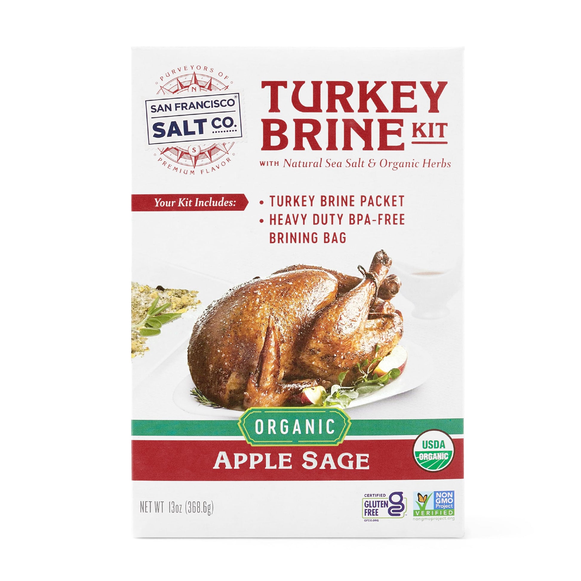 San Francisco Salt Company Organic Turkey Brine Kit - Apple Sage, 13 oz, BPA-Free Brine Bag for Whole, Smoked, Oven-Roasted or Fried Turkey