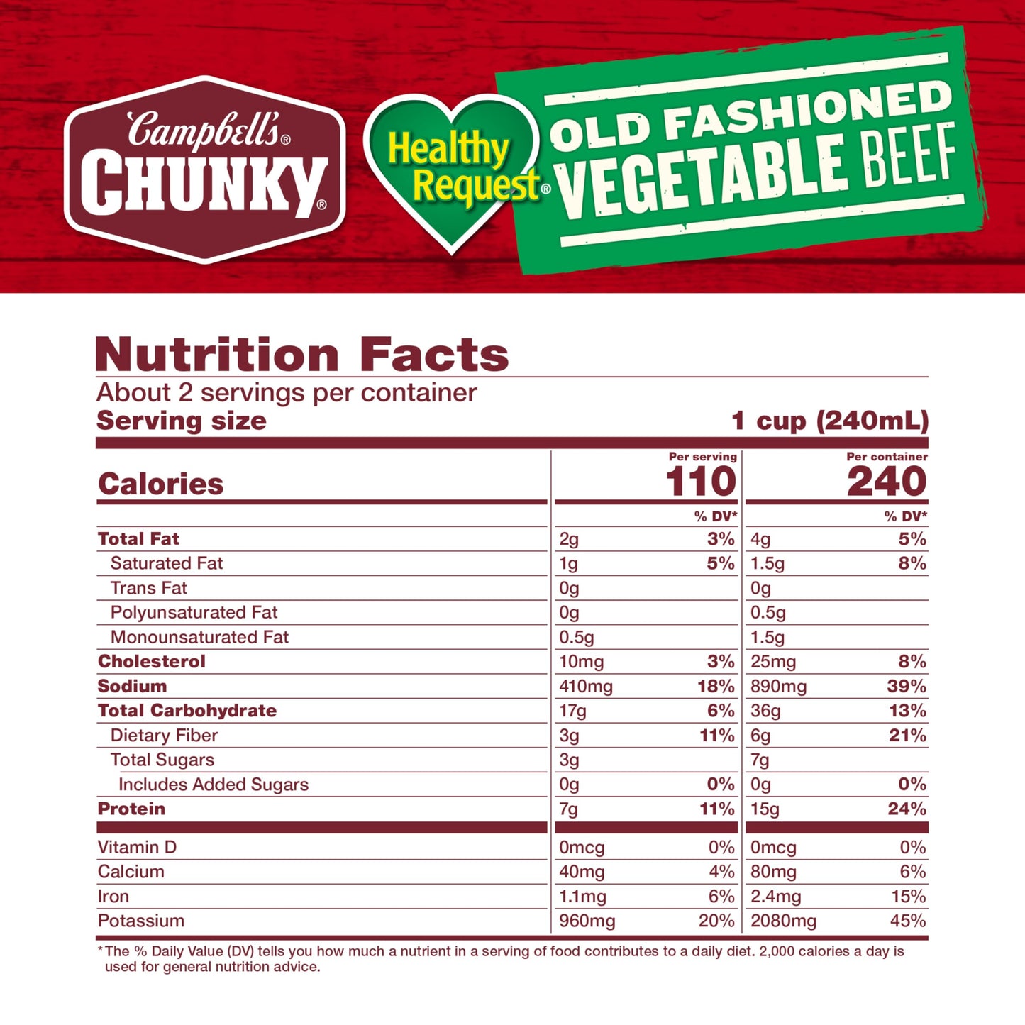 Campbell’S Chunky Healthy Request Soup, Old Fashioned Vegetable Beef Soup, 18.8 Oz Can (Case Of 12)