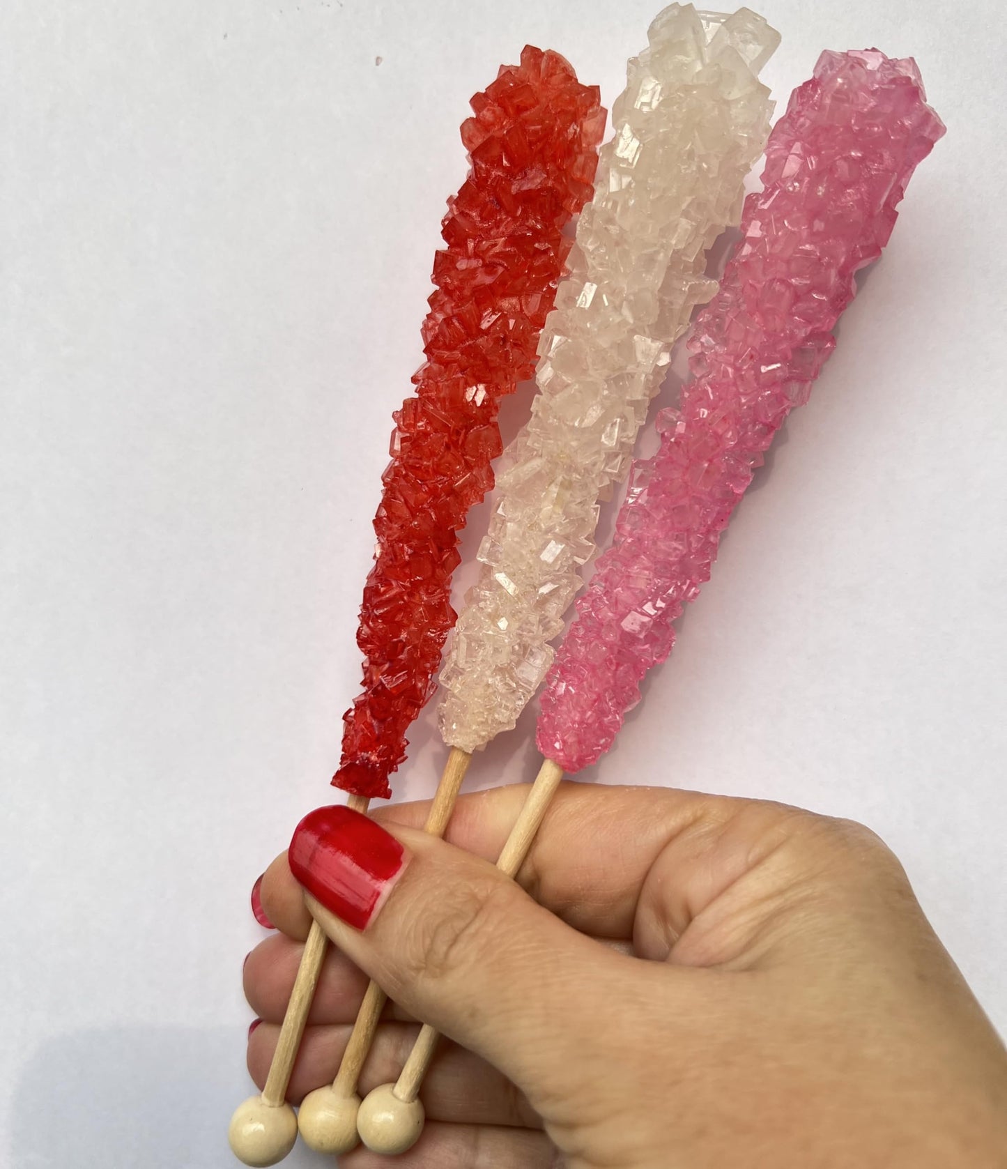 Classic Rock Candy Sticks, Sugar Rock Crystal Lollipops, Individually Wrapped (6 Count, Valentine Mix (Red Strawberry, Pink Cher