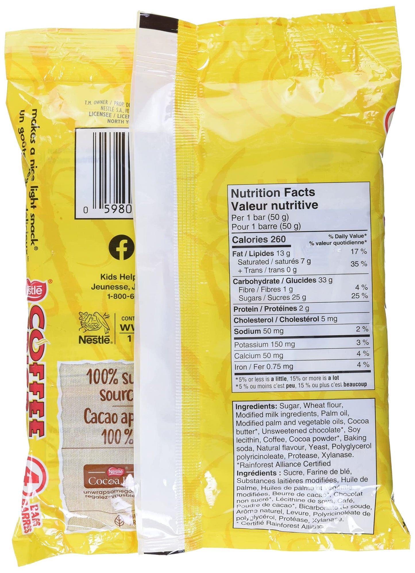 Canada Candy Coffee Crisp Chocolate Bar 4 X 50Gram Bars. Imported From Canada. (Basic)