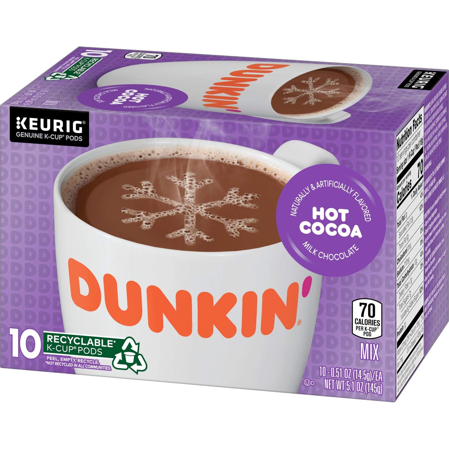 Dunkin' Milk Chocolate Hot Cocoa, 60 Keurig K-Cup Pods, 10 Count (Pack Of 6)